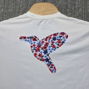 Birddogs Mens M T-Shirt White Stretch Patriotic Floral Bird Logo Back Graphic T